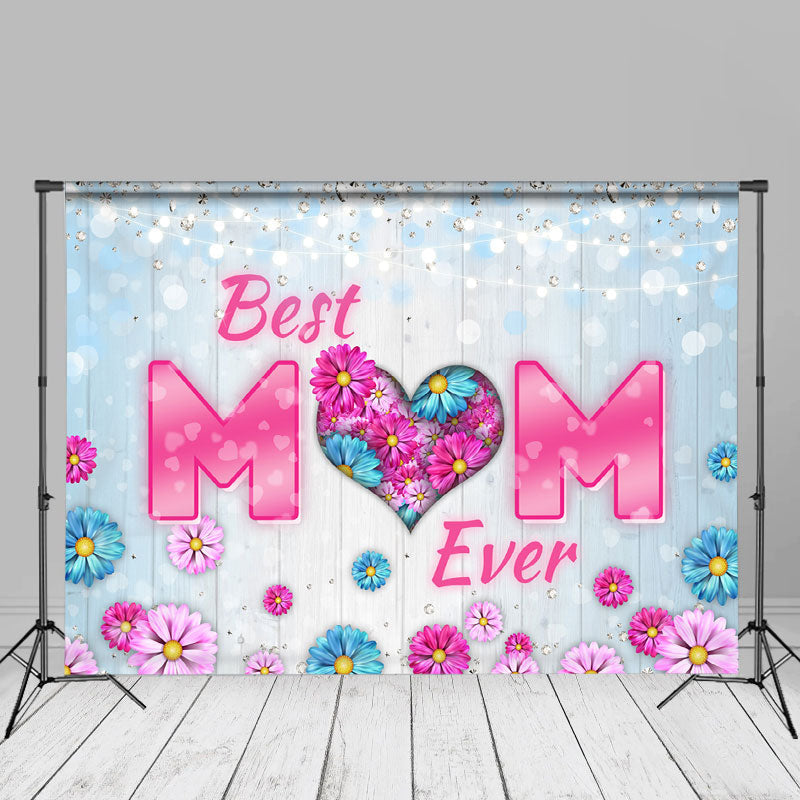 Aperturee - Best Mom Diamond Floral Wooden Bokeh Mothers Day Backdrop