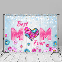 Aperturee - Best Mom Diamond Floral Wooden Bokeh Mothers Day Backdrop