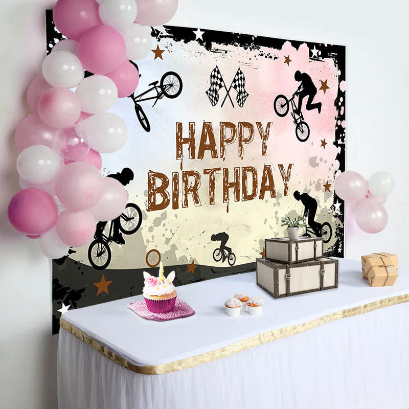 Aperturee - Bicycle Race Star Black Ink Paint Birthday Backdrop