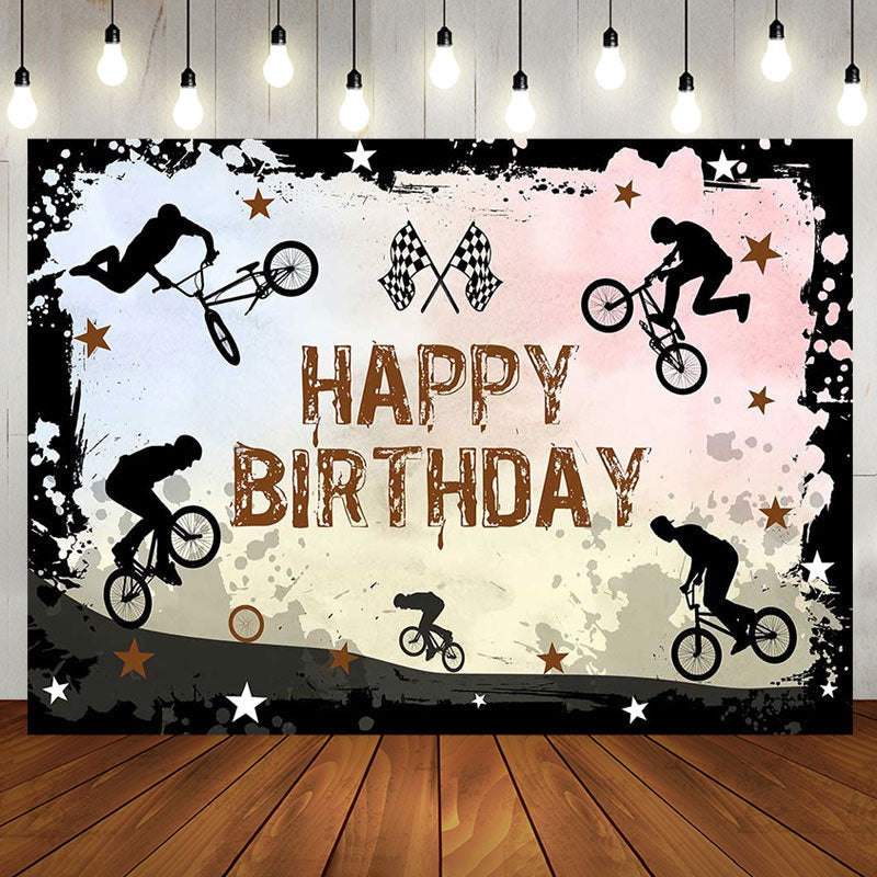 Aperturee - Bicycle Race Star Black Ink Paint Birthday Backdrop