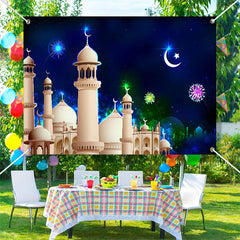 Aperturee - Biege Palace Colorful Sparks Eid Mubarak Backdrop