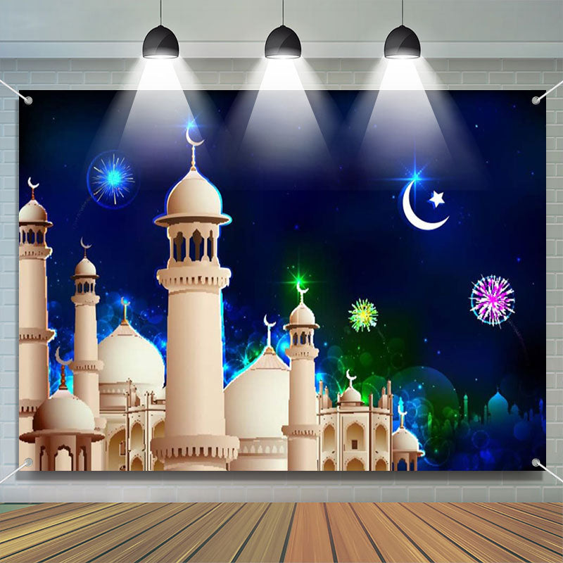 Aperturee - Biege Palace Colorful Sparks Eid Mubarak Backdrop