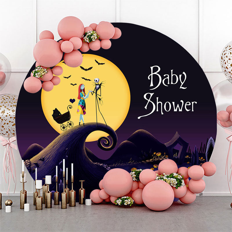 Aperturee - Big Moon Bats Halloween Round Baby Shower Backdrop