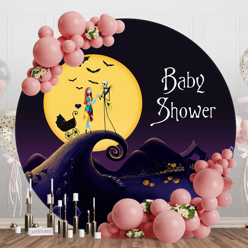 Aperturee - Big Moon Bats Halloween Round Baby Shower Backdrop