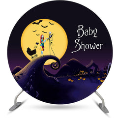 Aperturee - Big Moon Bats Halloween Round Baby Shower Backdrop