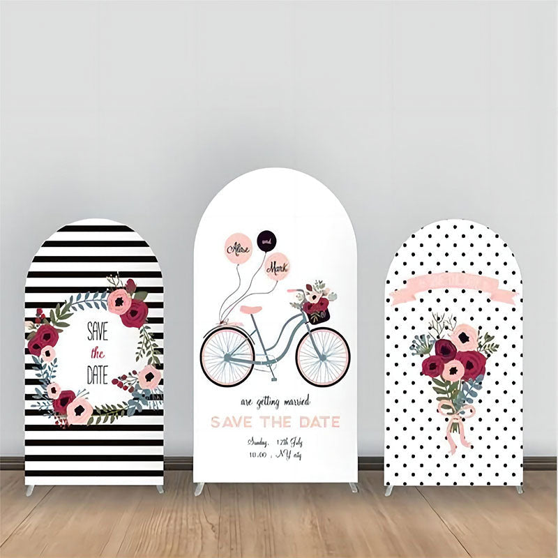 Aperturee - Bike Balloon Floral Black Dot Arch Backdrop Kit