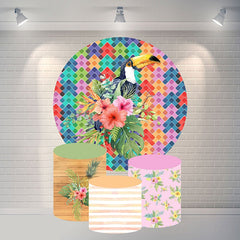 Aperturee Bird And Colored Flower Round Happy Birthday Backdrop