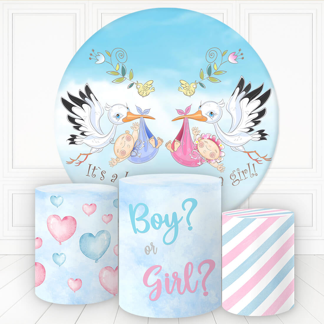 Aperturee Birds Swaddle Gender Reveal Round Backdrop Kit For Baby Shower