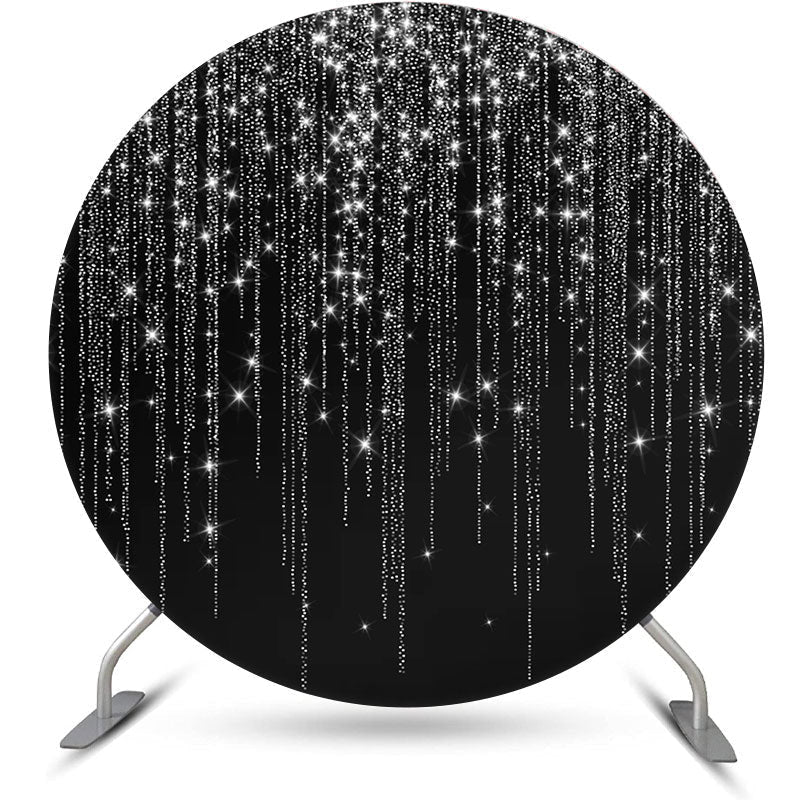 Aperturee - Black And Glitter Tassels Round Birthday Backdrop