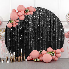 Aperturee - Black And Glitter Tassels Round Birthday Backdrop