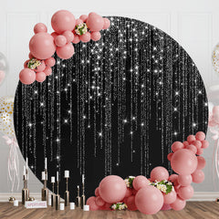 Aperturee - Black And Glitter Tassels Round Birthday Backdrop