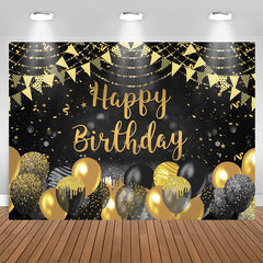 Aperturee - Black And Gold Bokeh Glitter Happy Birthday Backdrop