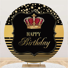 Aperturee Black And Gold Crown Circle Happy Birthday Backdrop