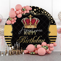 Aperturee Black And Gold Crown Circle Happy Birthday Backdrop