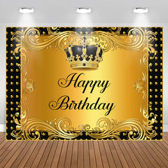 Aperturee - Black and Gold Crown Curtain Happy Birthday Backdrop