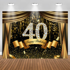 Aperturee - Black And Gold Glitter Bokeh 40th Birthday Backdrop