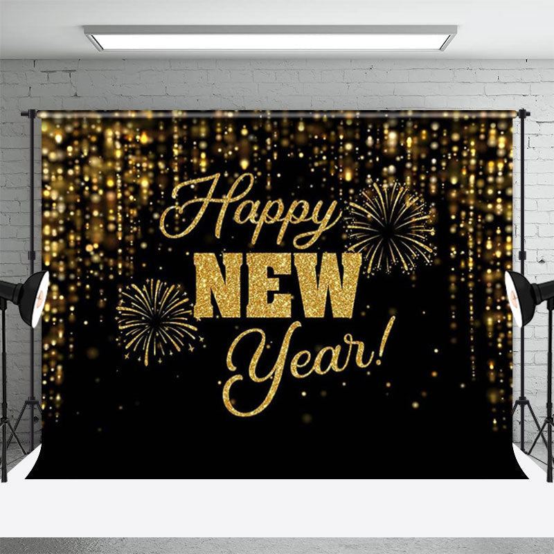 Aperturee - Black And Gold Glitter Spark Happy New Year Backdrop