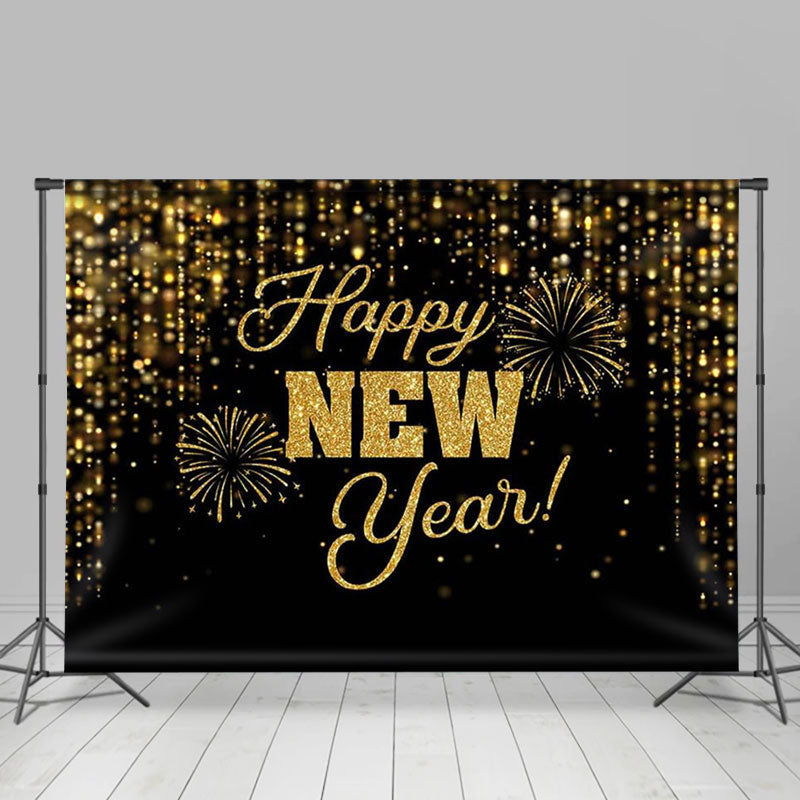 Aperturee - Black And Gold Glitter Spark Happy New Year Backdrop