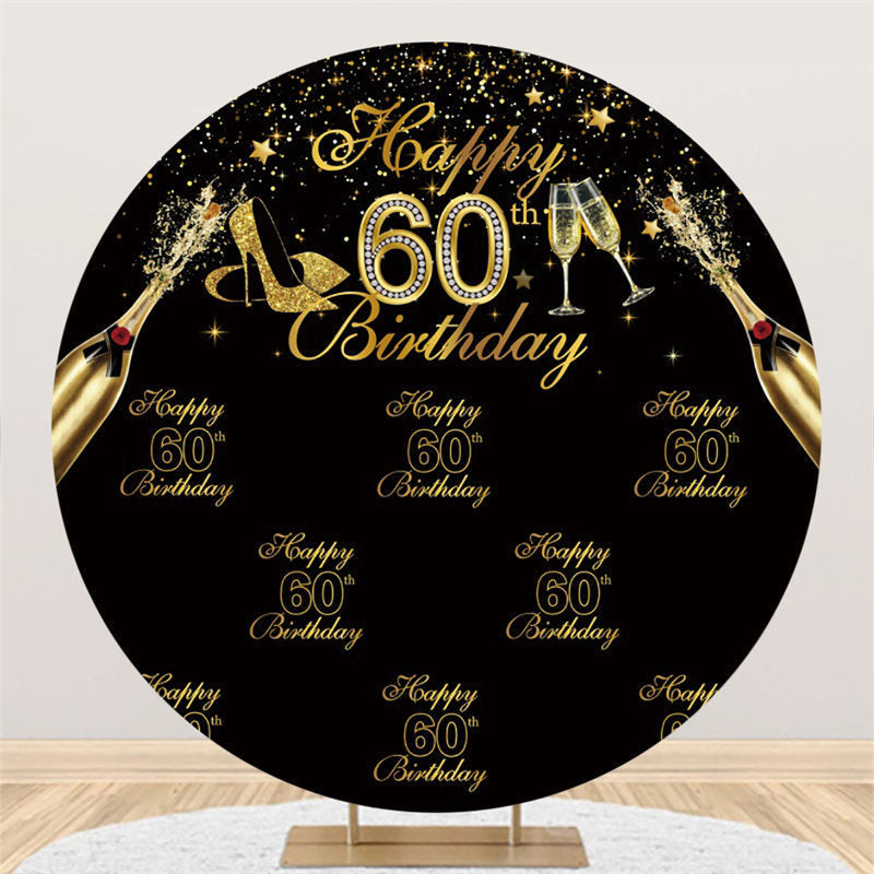 Aperturee Black And Gold Happy 60Th Birthday Circle Backdrop