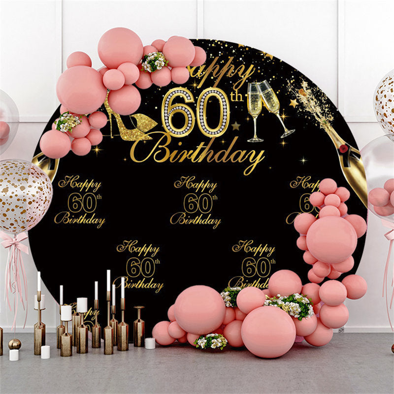 Aperturee Black And Gold Happy 60Th Birthday Circle Backdrop