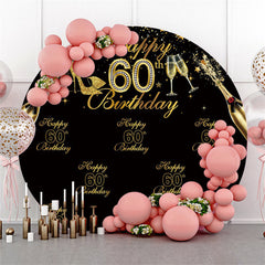 Aperturee Black And Gold Happy 60Th Birthday Circle Backdrop