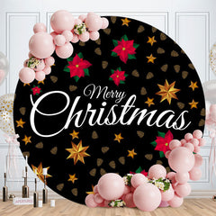 Aperturee - Black And Gold Round Merry Christmas Backdrop