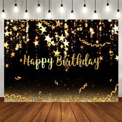 Aperturee - Black and Gold stars Bokeh Happy Birthday Backdrop