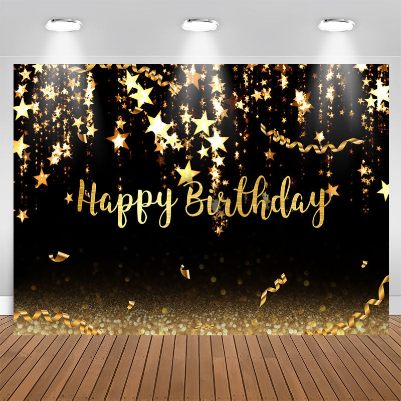 Aperturee - Black and Gold stars Bokeh Happy Birthday Backdrop