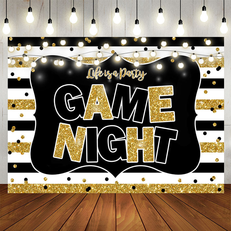 Aperturee - Black and Gold Stripes Photo Game Night Party Backdrop