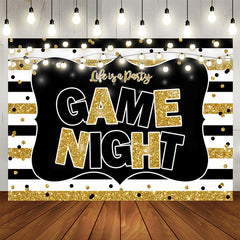 Aperturee - Black and Gold Stripes Photo Game Night Party Backdrop