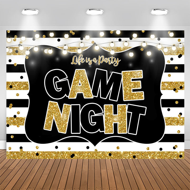 Aperturee - Black and Gold Stripes Photo Game Night Party Backdrop