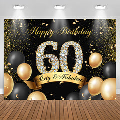 Aperturee - Black and Golden Balloon Diamond 60Th Birthday Backdrop