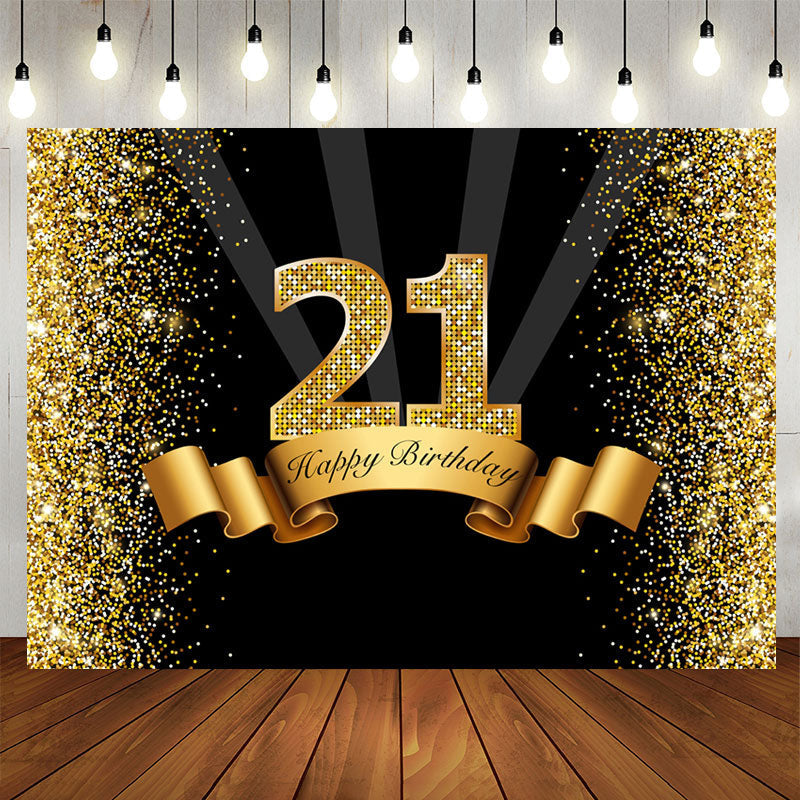 Aperturee - Black and Golden Bokeh Happy 21Th Birthday Backdrop