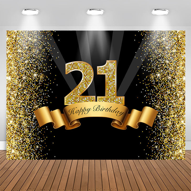 Aperturee - Black and Golden Bokeh Happy 21Th Birthday Backdrop