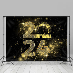 Aperturee - Black And Golden Clock 2024 Happy New Year Backdrop