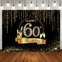 Aperturee - Black And Golden Glitter Happy 60Th Birthday Backdrop