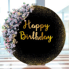 Aperturee - Black And Golden Glitter Round Happy Birthday Backdrop