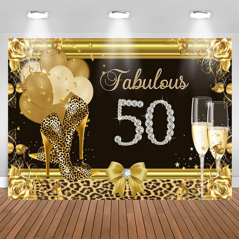 Aperturee - Black and Golden High Heel Happy 50Th Birthday Backdrop