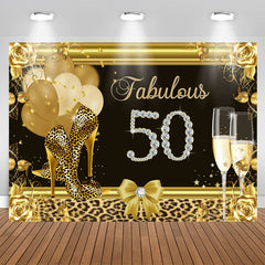 Aperturee - Black and Golden High Heel Happy 50Th Birthday Backdrop