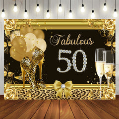 Aperturee - Black and Golden High Heel Happy 50Th Birthday Backdrop