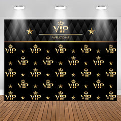 Aperturee - Black And Golden Welcome Vip Happy Birthday Backdrop