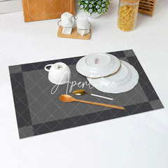 Aperturee - Black And Grey Rectangle Square Set Of 4 Placemats