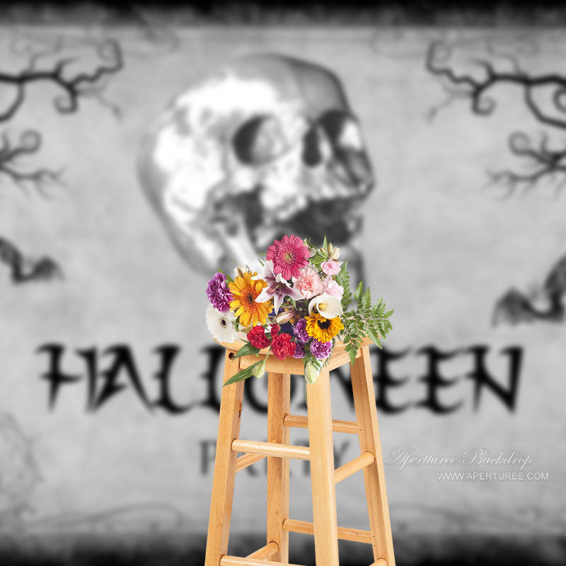 Aperturee - Black And Grey Skull Theme Backdrop For Halloween