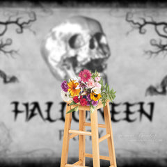 Aperturee - Black And Grey Skull Theme Backdrop For Halloween