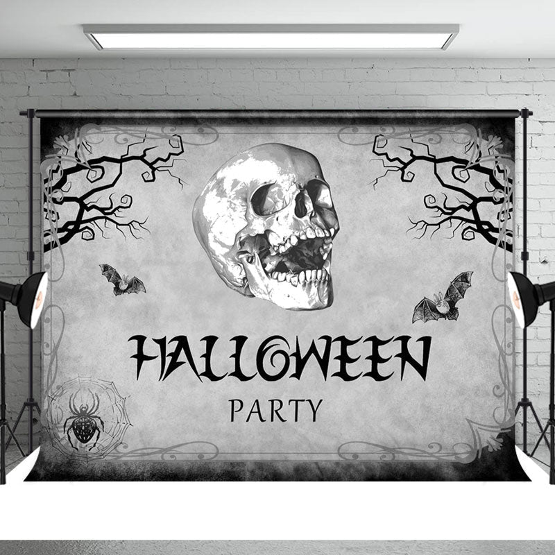 Aperturee - Black And Grey Skull Theme Backdrop For Halloween