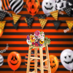 Aperturee - Black And Orange Striped Halloween Balloon Backdrop