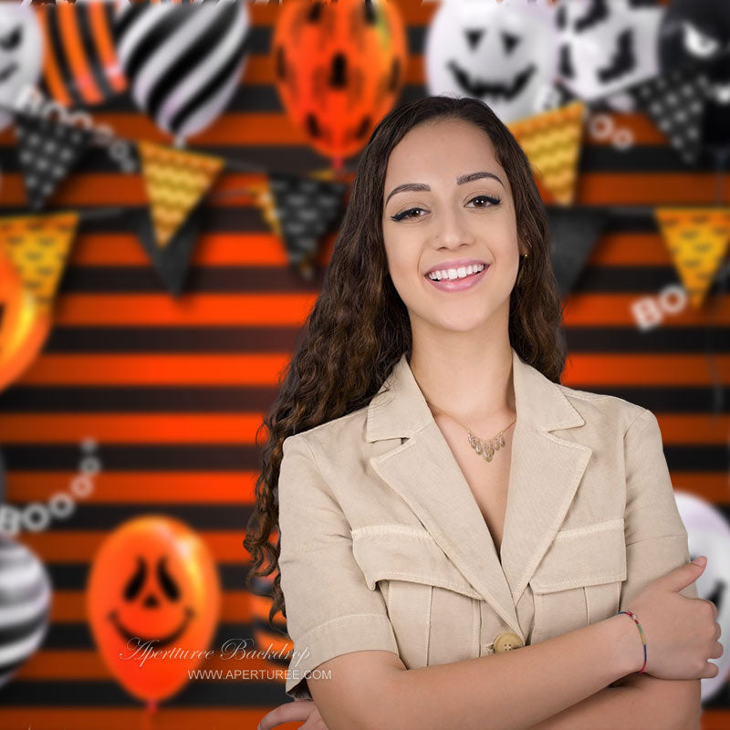 Aperturee - Black And Orange Striped Halloween Balloon Backdrop