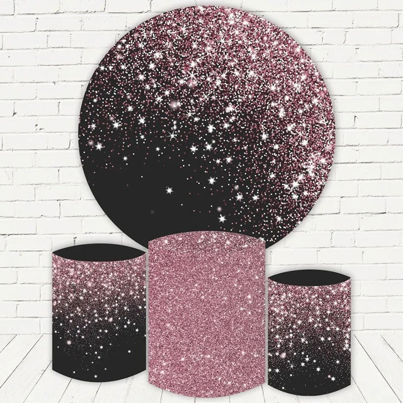 Aperturee Black And Pink Glitter Round Happy Birthday Backdrop Kit