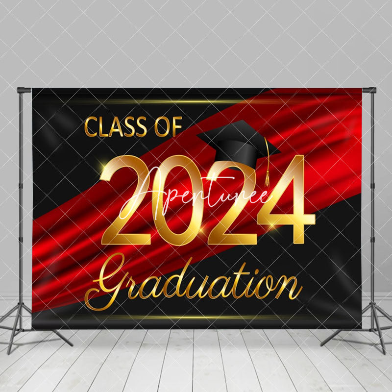 Aperturee - Black And Red Silk Golden 2024 Graduation Backdrop