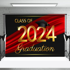 Aperturee - Black And Red Silk Golden 2024 Graduation Backdrop